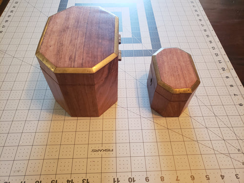 Antique Nesting Octagonal Tea Caddy Boxes Set with Working Key, Brass Trim