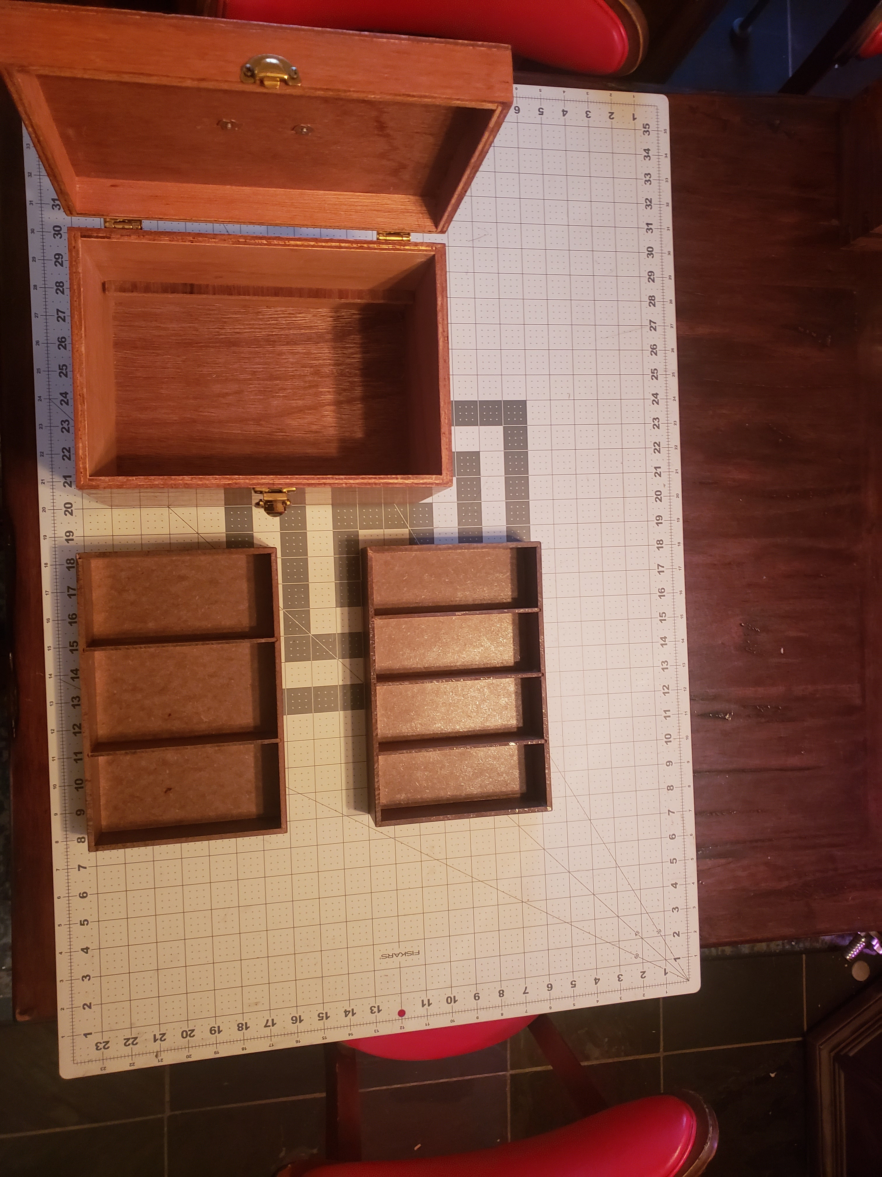 Wooden Compartment Box with Two Removable Trays 11.5 x 8 x 8 in