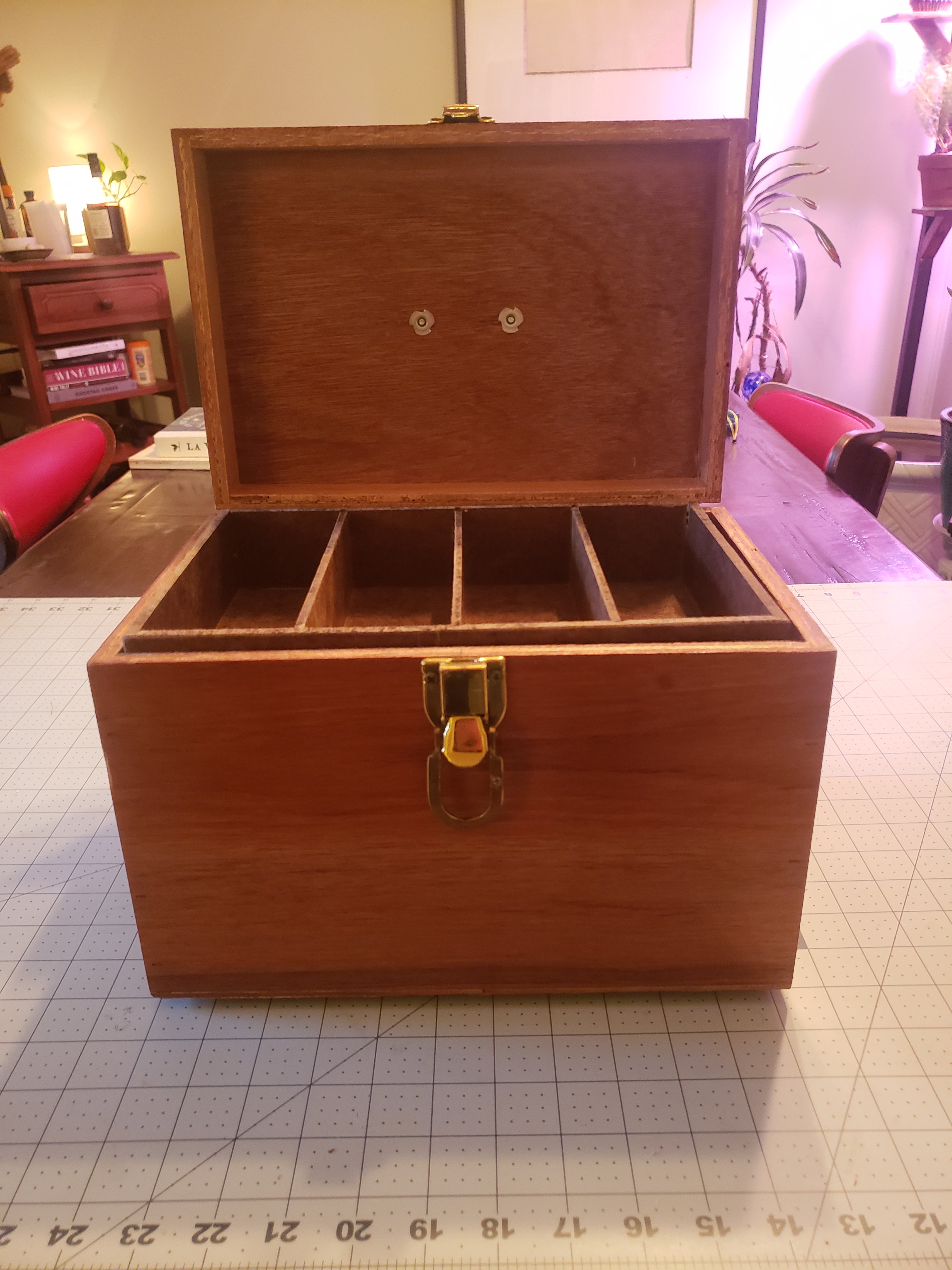 Wooden Compartment Box with Two Removable Trays 11.5 x 8 x 8 in